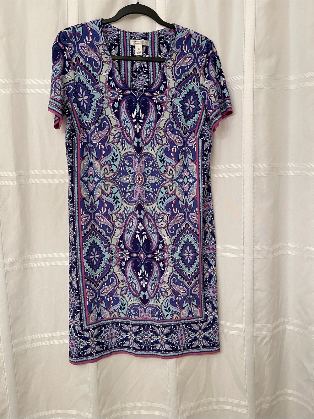 London Style Purple & Light Blue Paisley-Print Short Sleeve Dress